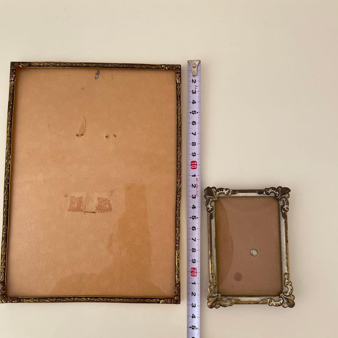 vintage flame 装飾の美しいフレーム 3点 真鍮と木製