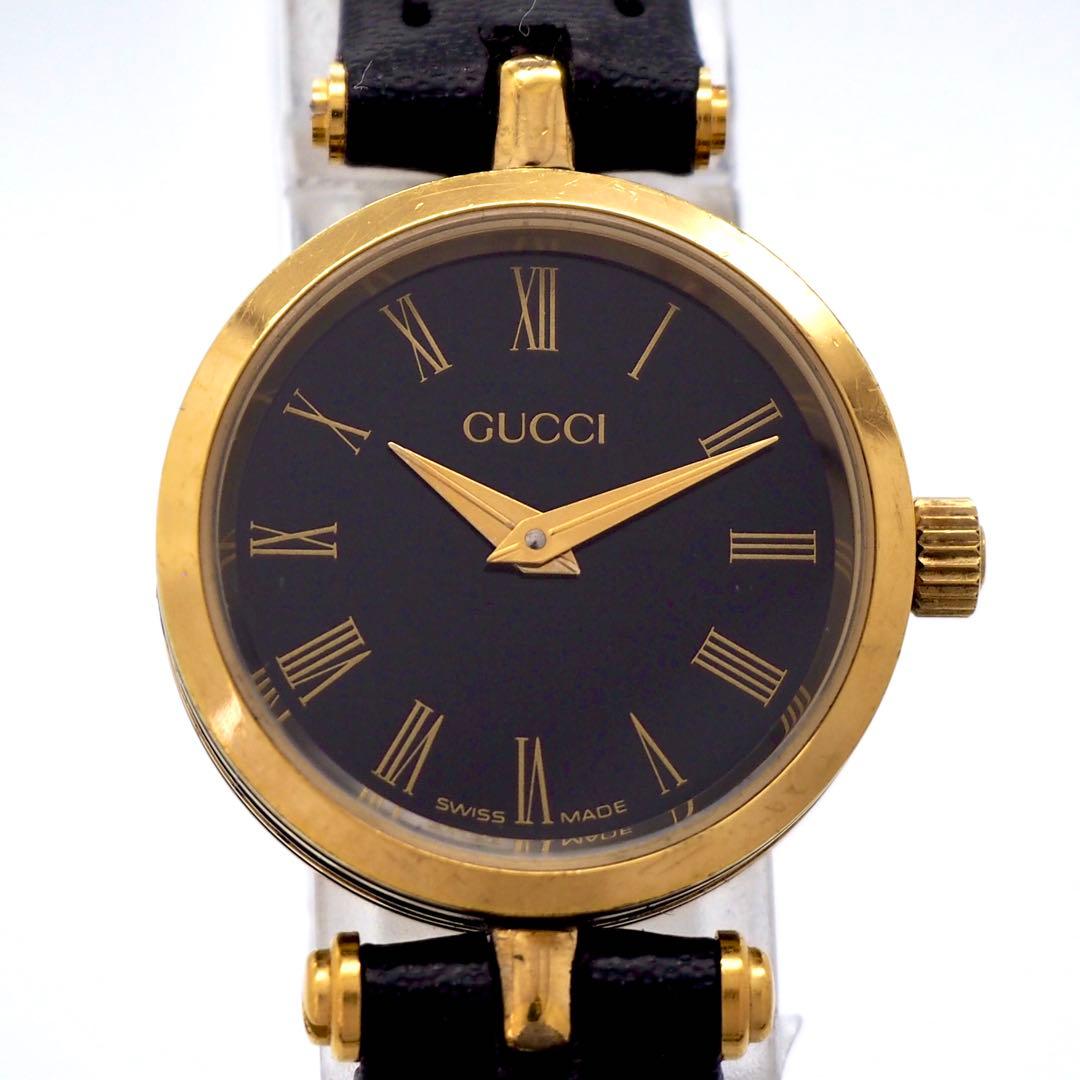 446 稼働 GUCCI 時計　レディース　サイドライン　ブラック　ローマン文字
