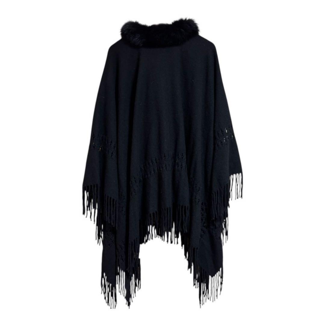 【美品】FOX FUR /フォックスファー カシミヤ100/ケープ ポンチョ