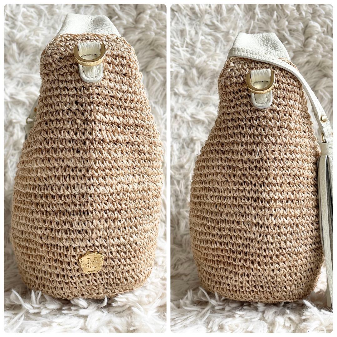 未使用級 ヴィオラドーロ 2WAYワンショルダーバッグ かごバッグ タッセル 白