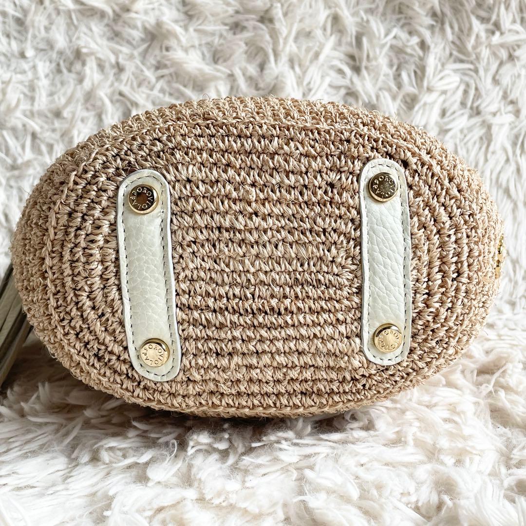 未使用級 ヴィオラドーロ 2WAYワンショルダーバッグ かごバッグ タッセル 白