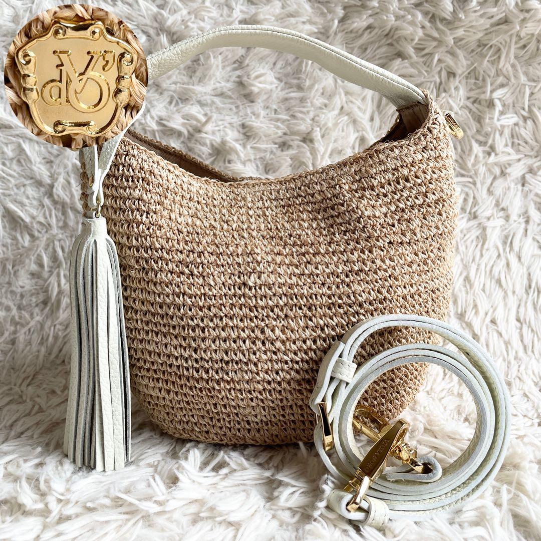 未使用級 ヴィオラドーロ 2WAYワンショルダーバッグ かごバッグ タッセル 白