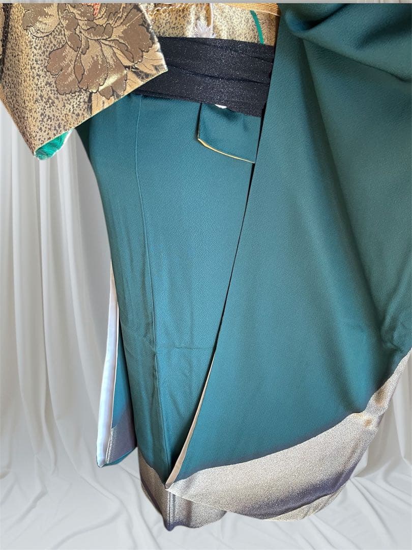 振袖 フルセット 山本寛斎 グリーン 全通帯 リバーシブル