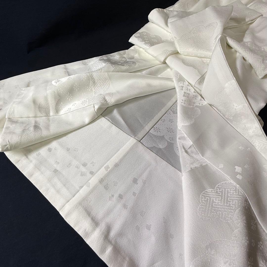 花嫁用　長襦袢 身丈136cm 裄65cm 特別衿　白　化繊 手縫【中古】雲どり