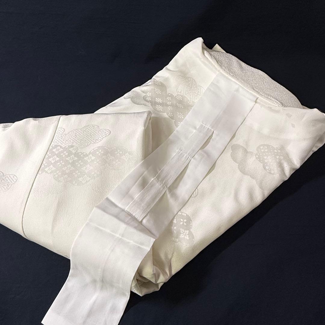 花嫁用　長襦袢 身丈136cm 裄65cm 特別衿　白　化繊 手縫【中古】雲どり