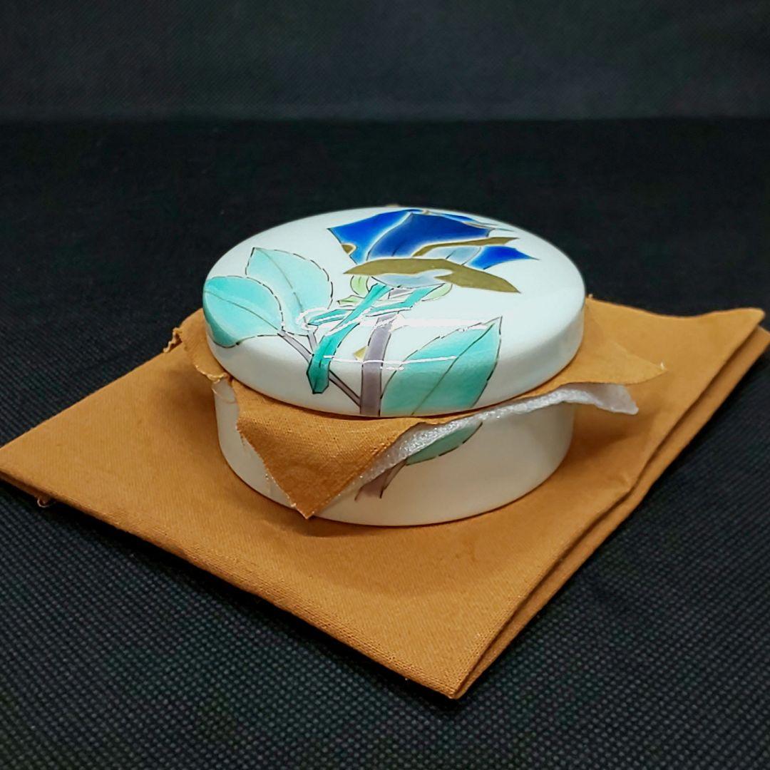 【未使用】山岸大成 九谷焼 色絵薔薇 ボンボニエール 陶箱 小物入れ