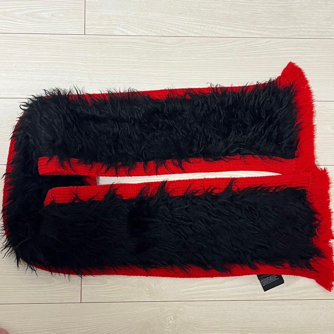 PRADA/プラダ/マフラー/ストール 赤×黒 ニット×ファー/ウール/モヘア混