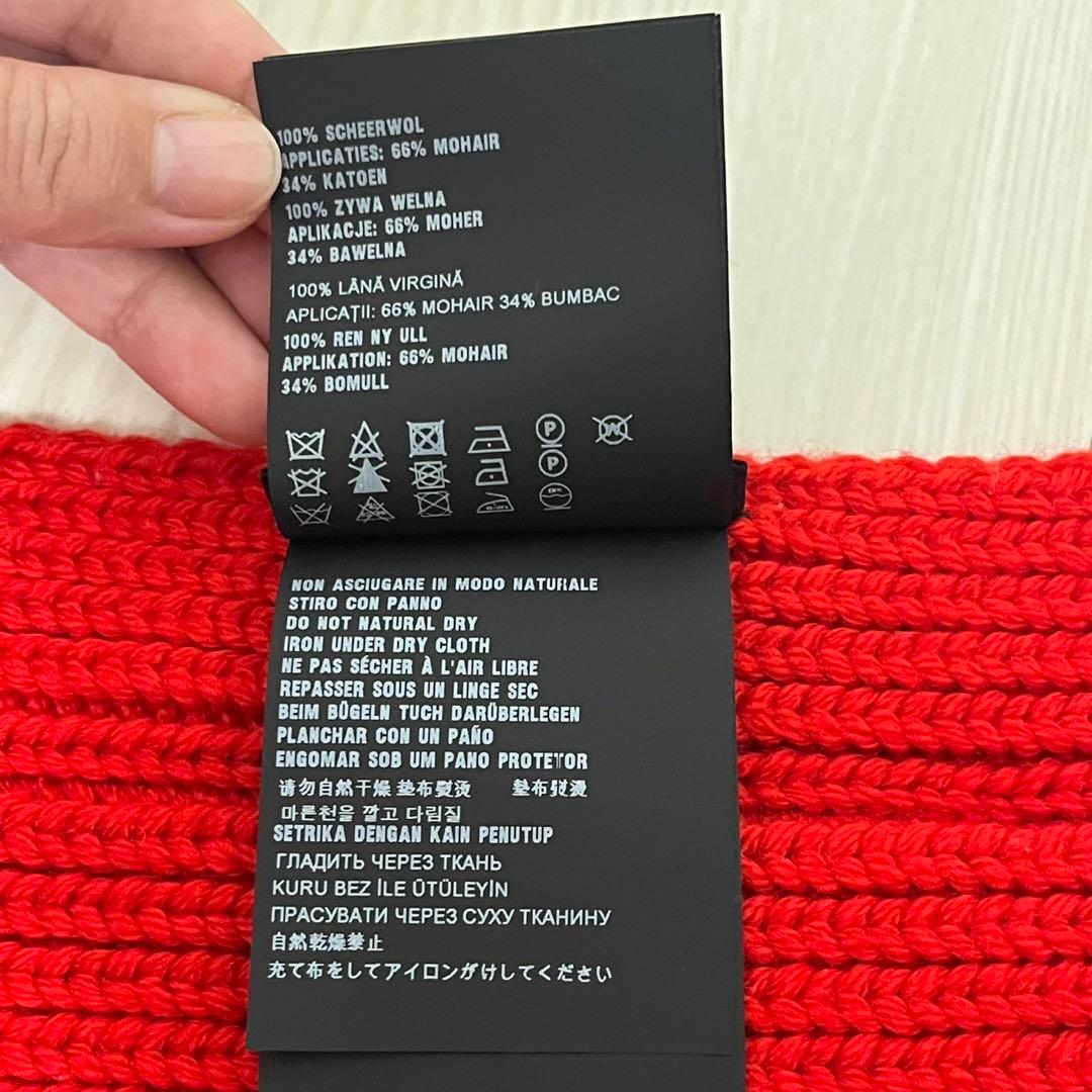 PRADA/プラダ/マフラー/ストール 赤×黒 ニット×ファー/ウール/モヘア混