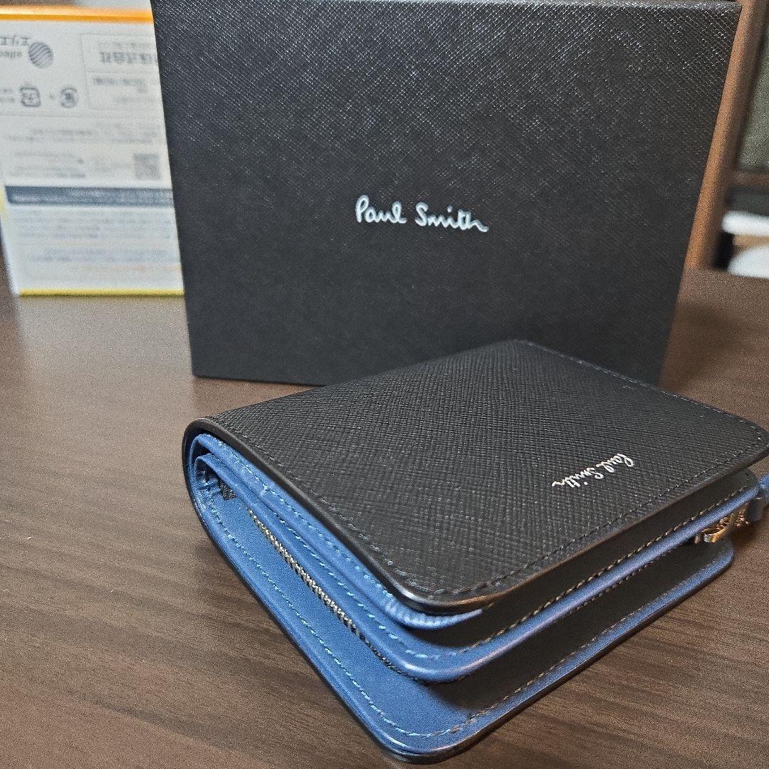 Paul Smith 二つ折り財布 ブラック/ブルー 箱付き(ポールスミス)