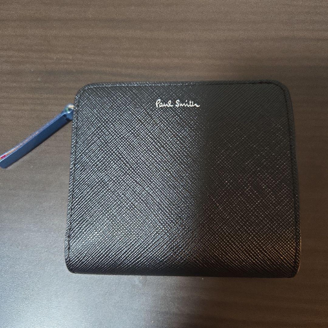 Paul Smith 二つ折り財布 ブラック/ブルー 箱付き(ポールスミス)