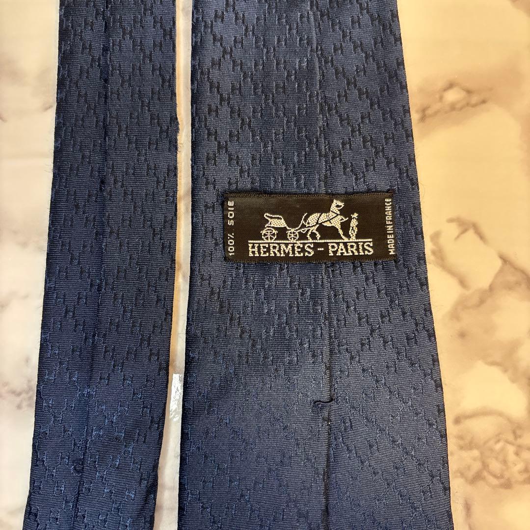 HERMES ネクタイ　ファソネ　H柄　ブルー　青色　高級シルク