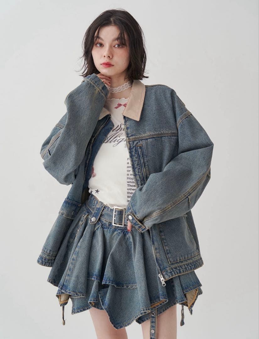 アシメヘムデニムミニスカート ルーズワークジャケット jouetie ジュエティ