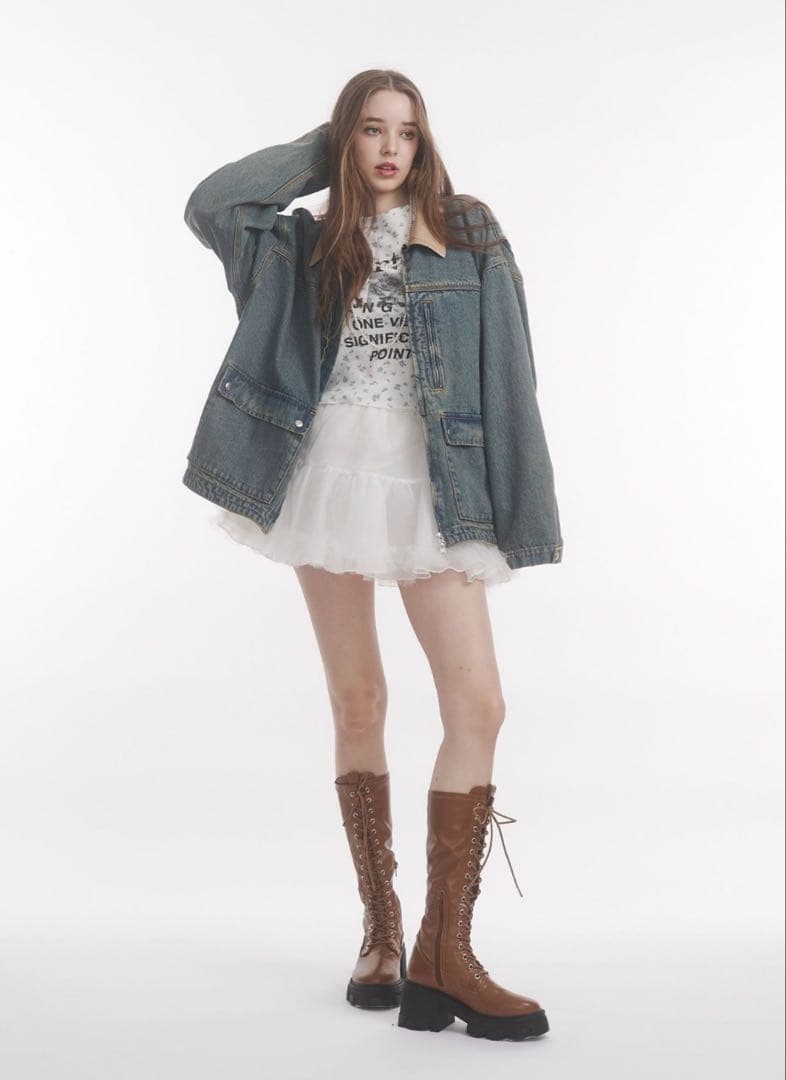 アシメヘムデニムミニスカート ルーズワークジャケット jouetie ジュエティ