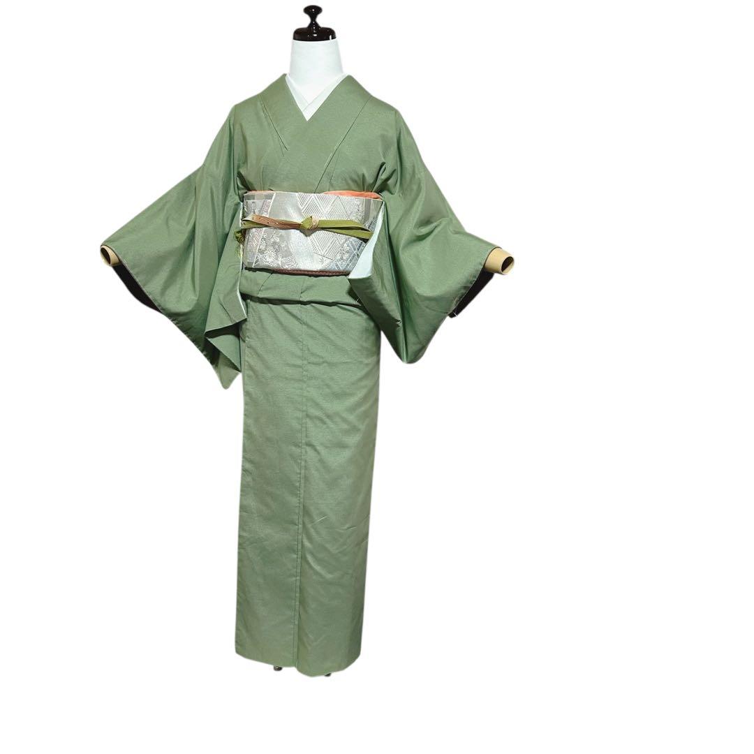 た*う様 未使用　作家　美品　袷　正絹　紋付き　色無地　フルセット　4点　西陣唐