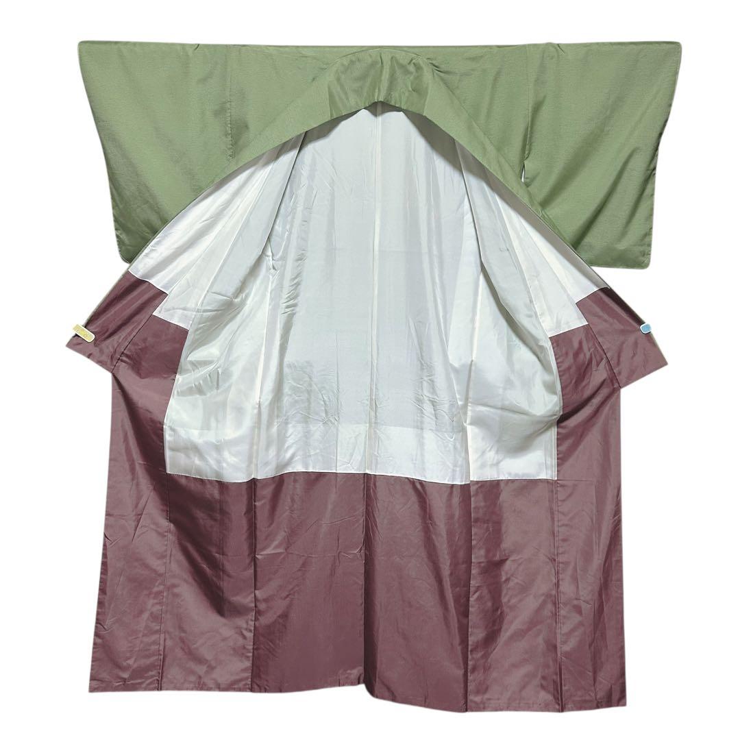 た*う様 未使用　作家　美品　袷　正絹　紋付き　色無地　フルセット　4点　西陣唐