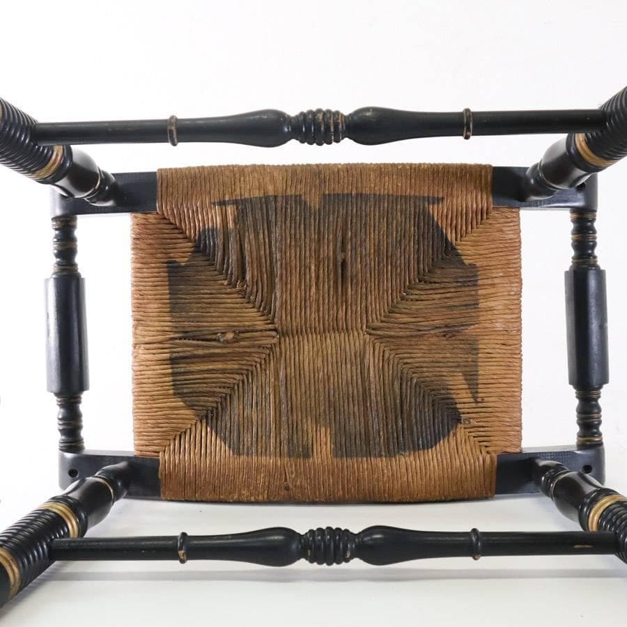 希少 ヴィンテージ ヒッチコックチェア スツール ラッシュシート 黒×ゴールド