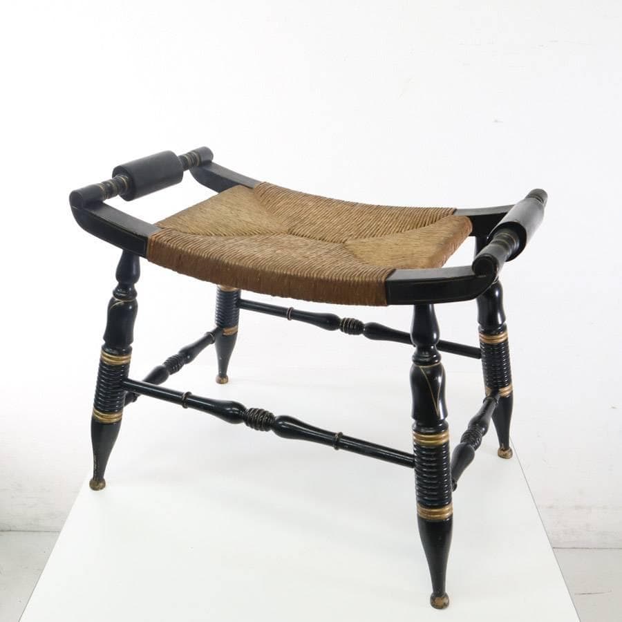 希少 ヴィンテージ ヒッチコックチェア スツール ラッシュシート 黒×ゴールド