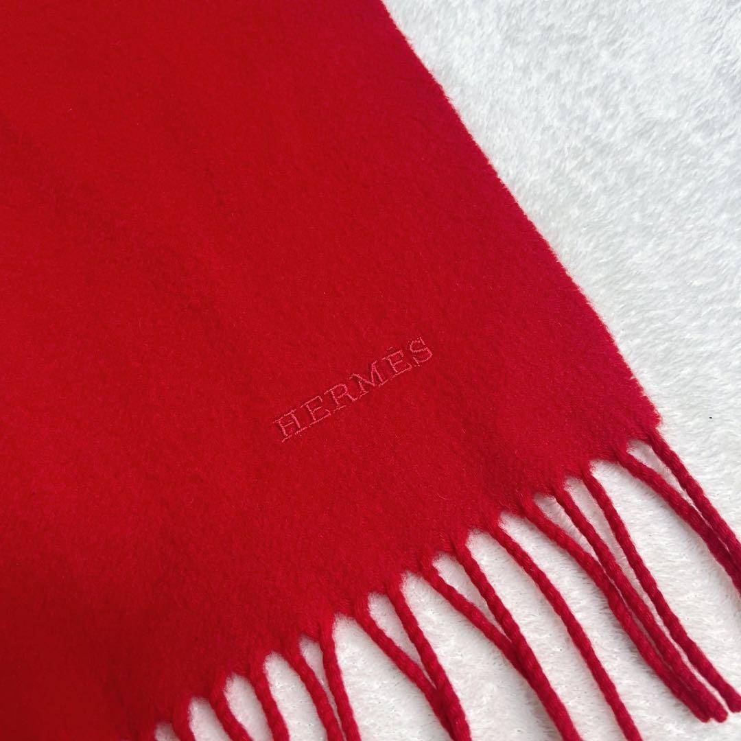 エルメス HERMES カシミヤ100 マフラー レッド スコットランド製　大判
