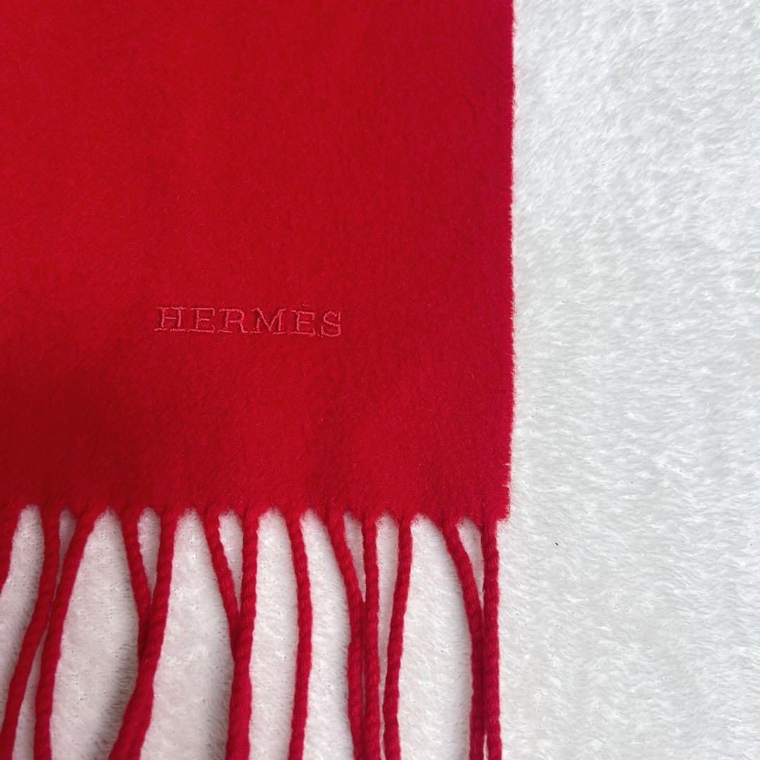 エルメス HERMES カシミヤ100 マフラー レッド スコットランド製　大判