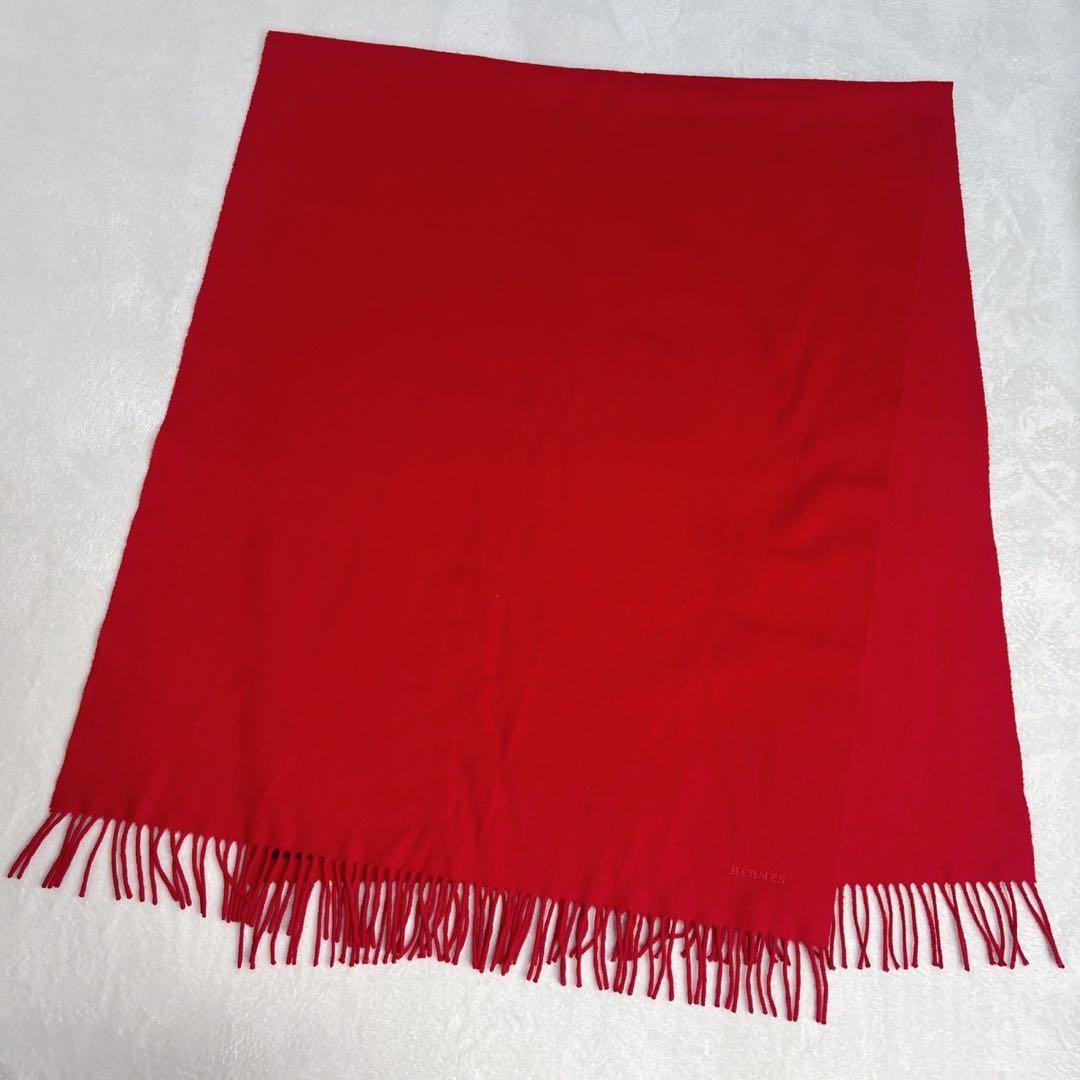 エルメス HERMES カシミヤ100 マフラー レッド スコットランド製　大判