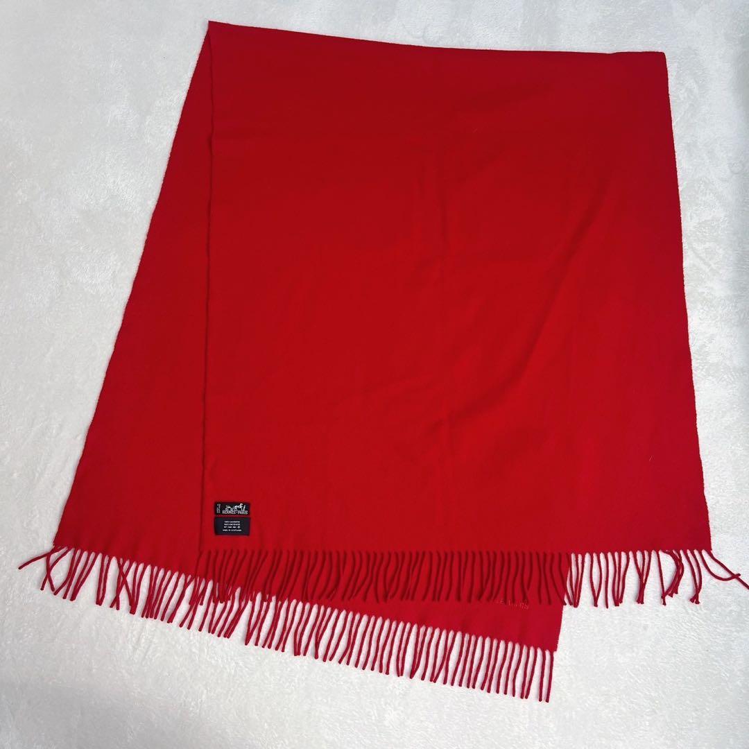 エルメス HERMES カシミヤ100 マフラー レッド スコットランド製　大判