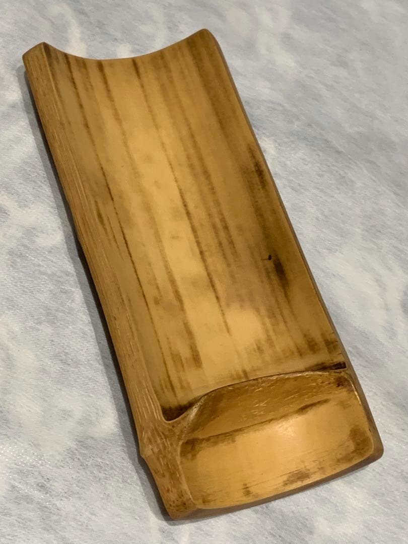 虫喰 竹彫刻 波 茶則 茶合　仙媒　茶道具　煎茶茶道　中国茶 竹工芸 波　水文