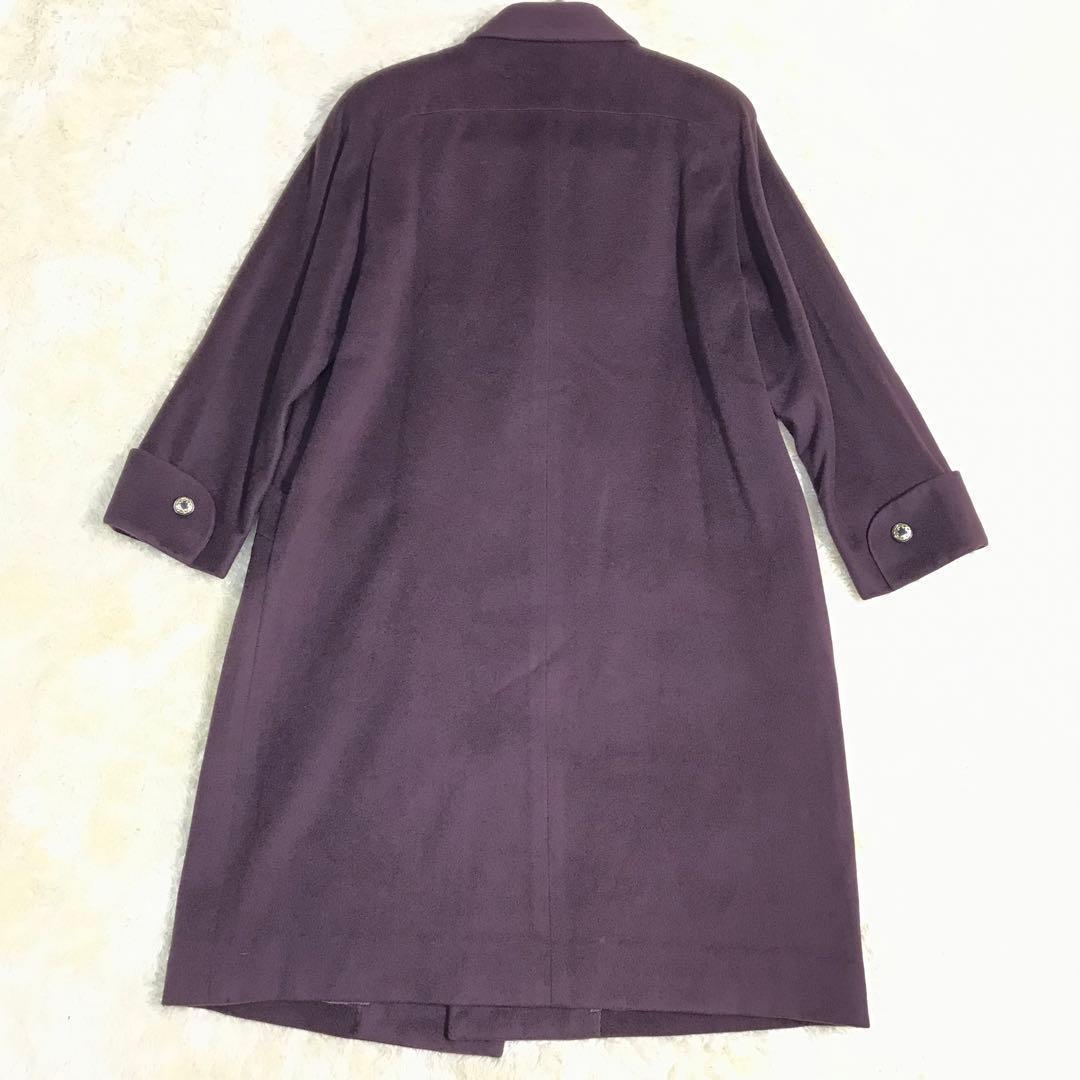 HARDY AMIES カシミヤ１００％レディース　ロングコート　パープル　金釦