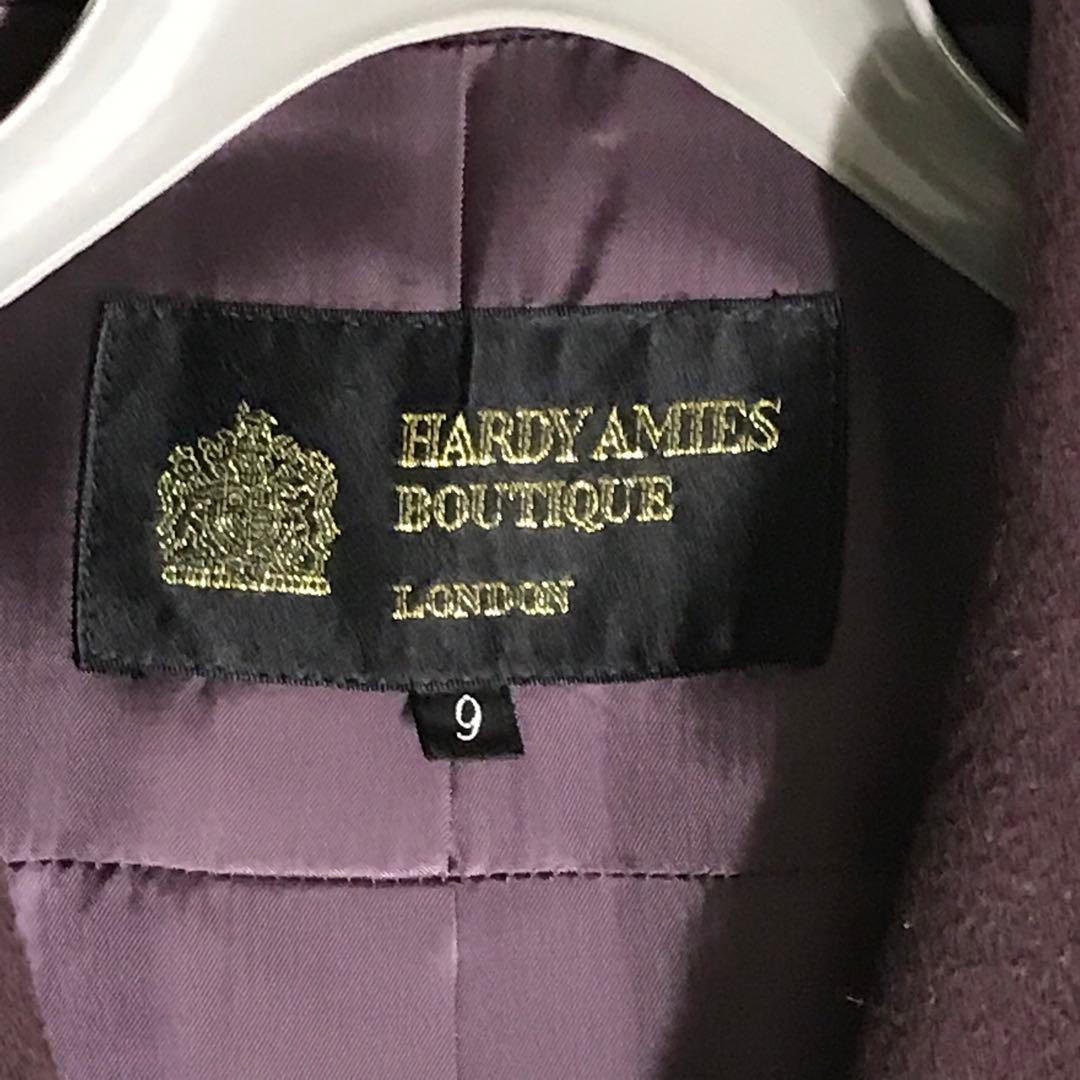 HARDY AMIES カシミヤ１００％レディース　ロングコート　パープル　金釦