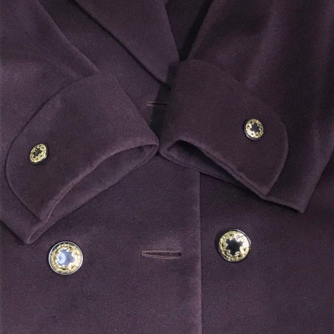 HARDY AMIES カシミヤ１００％レディース　ロングコート　パープル　金釦
