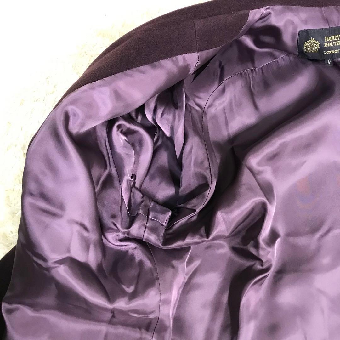 HARDY AMIES カシミヤ１００％レディース　ロングコート　パープル　金釦