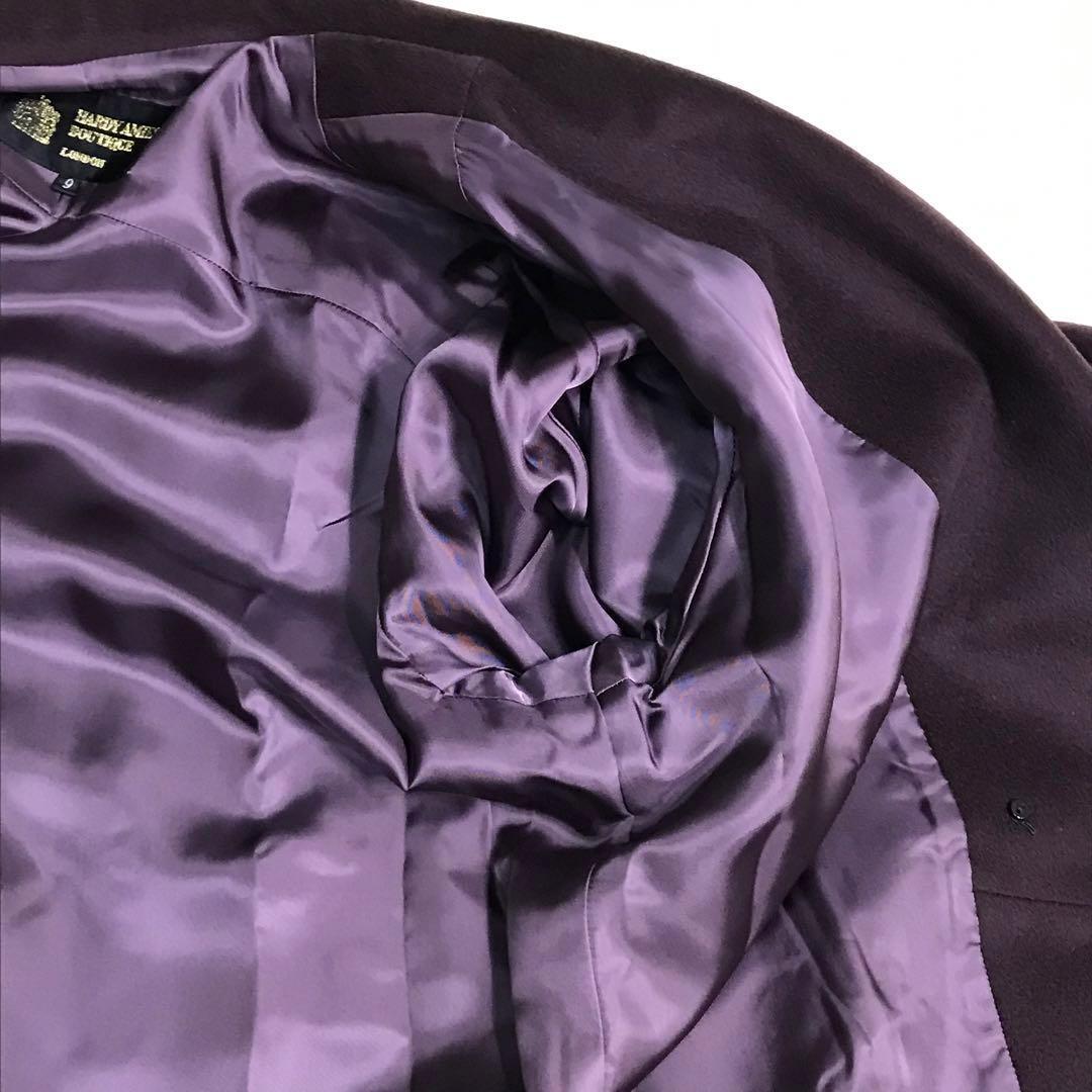 HARDY AMIES カシミヤ１００％レディース　ロングコート　パープル　金釦