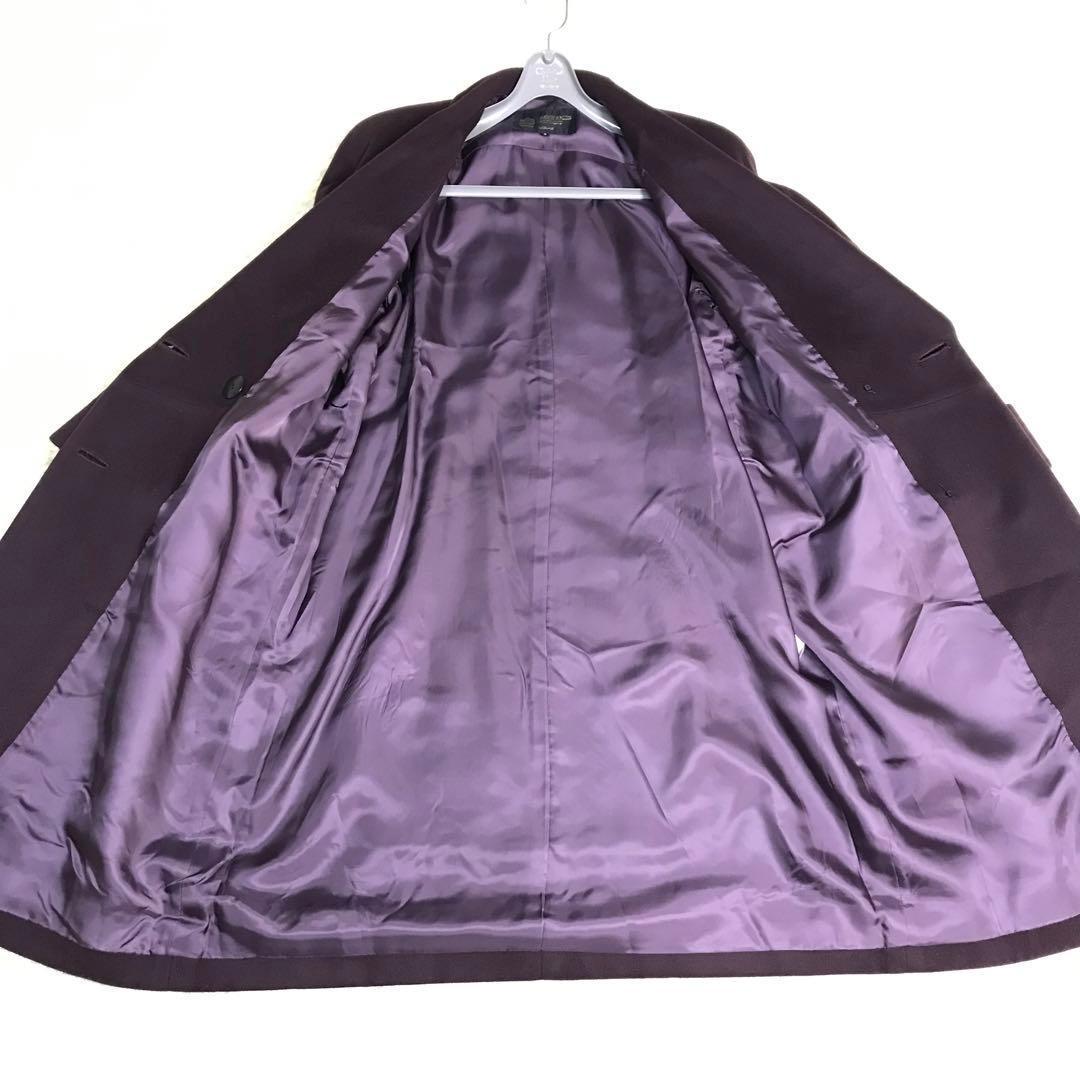 HARDY AMIES カシミヤ１００％レディース　ロングコート　パープル　金釦