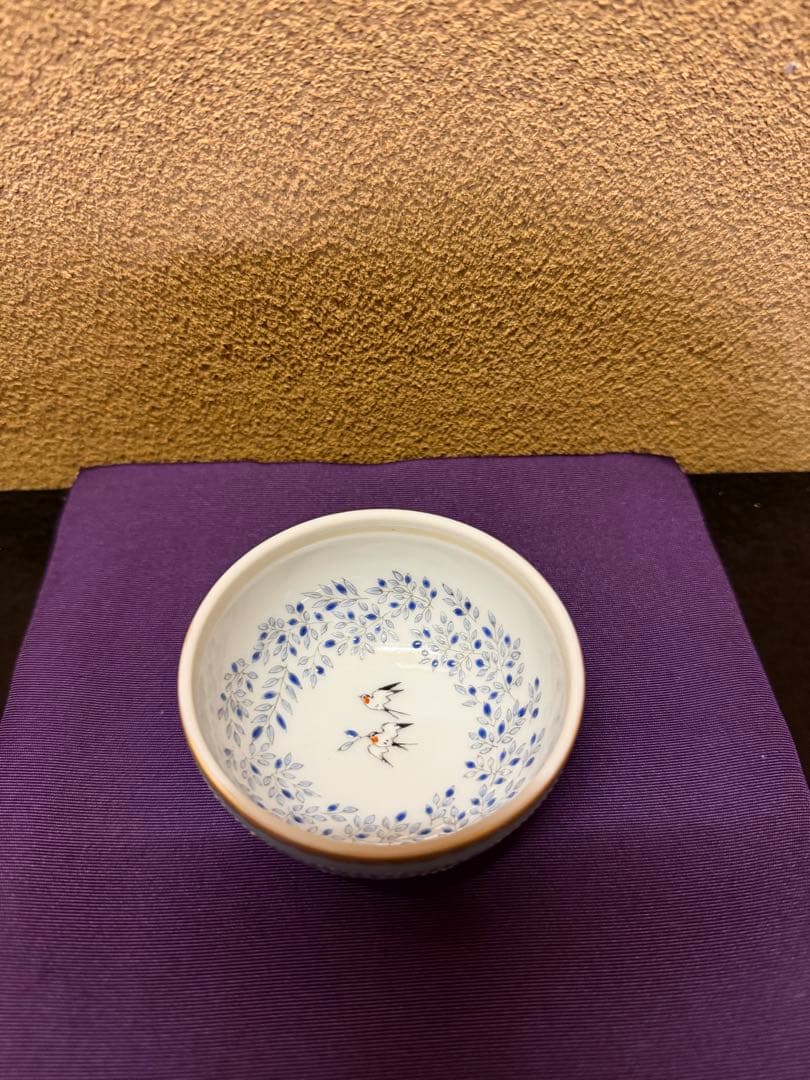 九谷焼　早助千晴　つばめ　蓋物　共箱