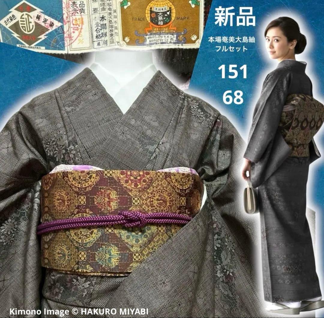u*8様 モ40 新品　美品　袷　正絹　大島紬　フルセット 証紙付き