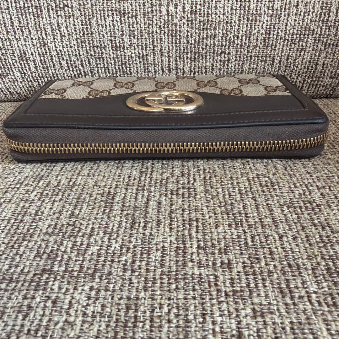 GUCCI インターロッキング　GG柄　キャンバス　長財布 ブラウン