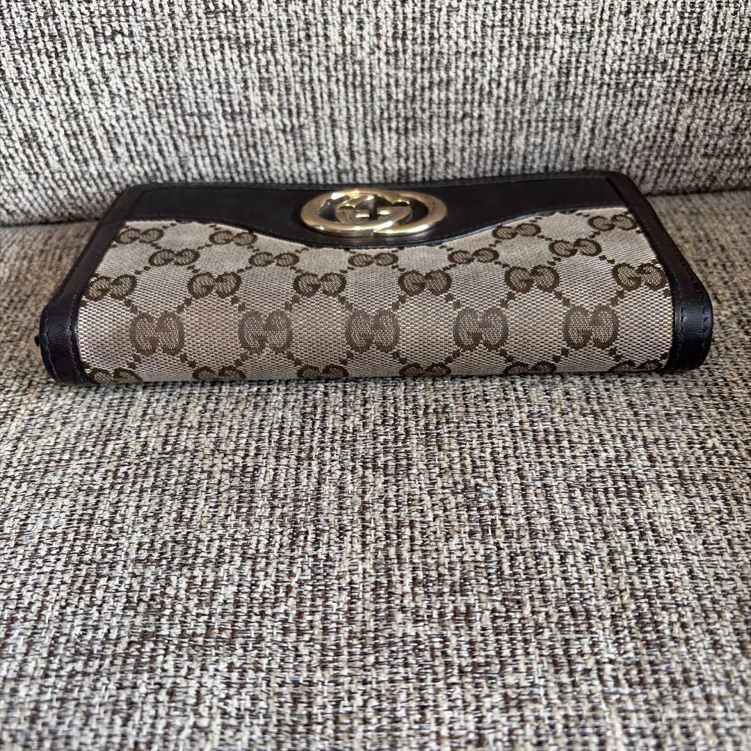 GUCCI インターロッキング　GG柄　キャンバス　長財布 ブラウン