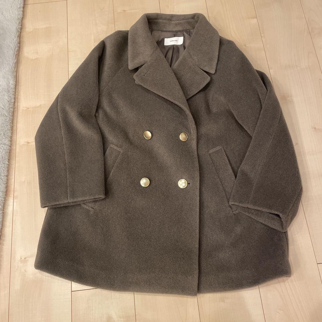 GLOBALWORK 軽やかストレッチ襟2WAYミドルコート Sサイズ ブラウン