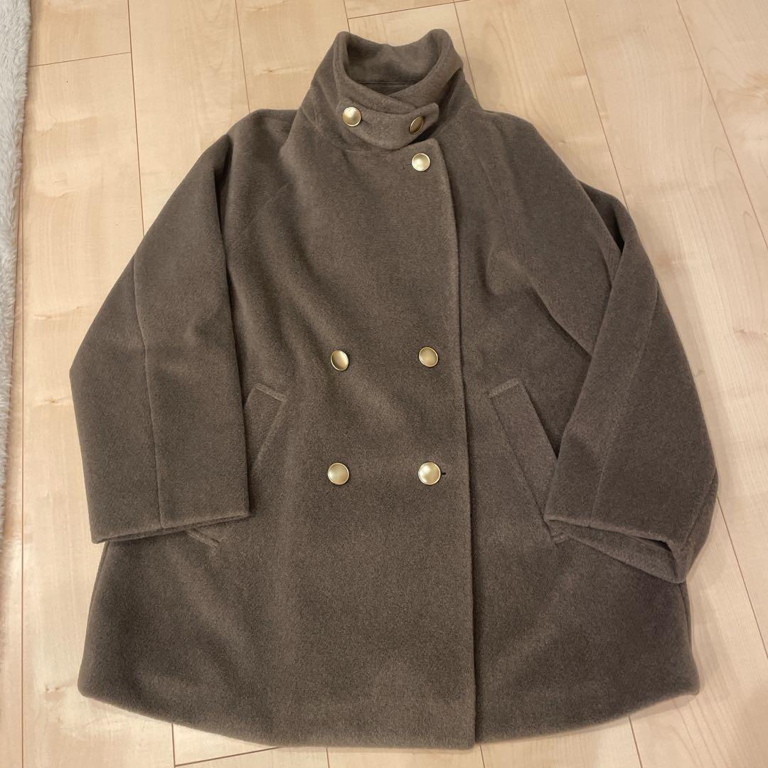 GLOBALWORK 軽やかストレッチ襟2WAYミドルコート Sサイズ ブラウン