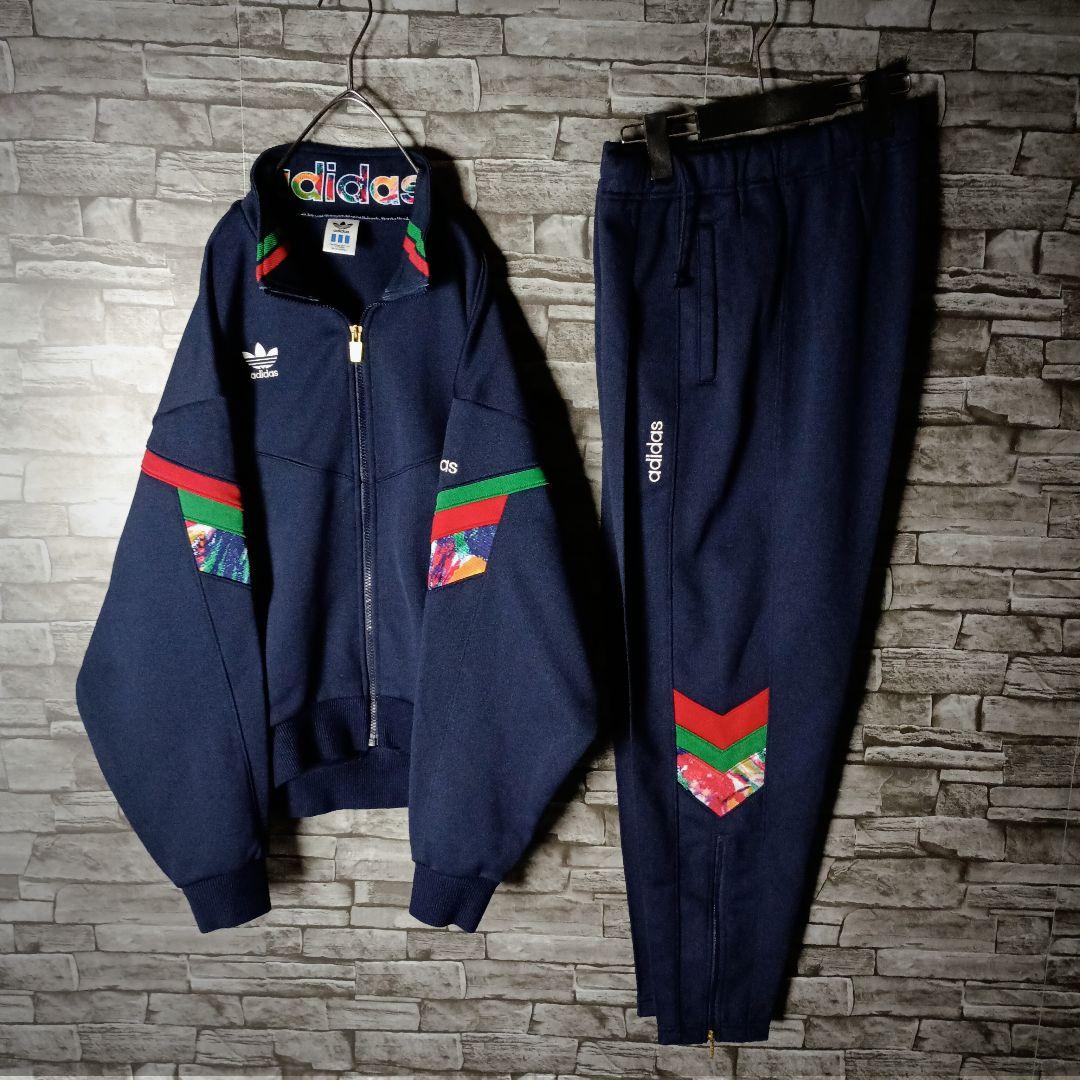 美品80ｓ90ｓ☆デサントアディダスジャージセットアップ 刺繍ロゴ 3ライン