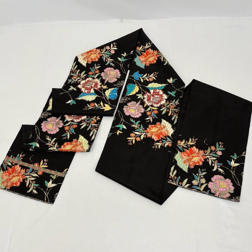 ゆりのはな　龍村美術織物　龍村製　本袋帯　金更紗大唐花錦　唐織　黒地　G203