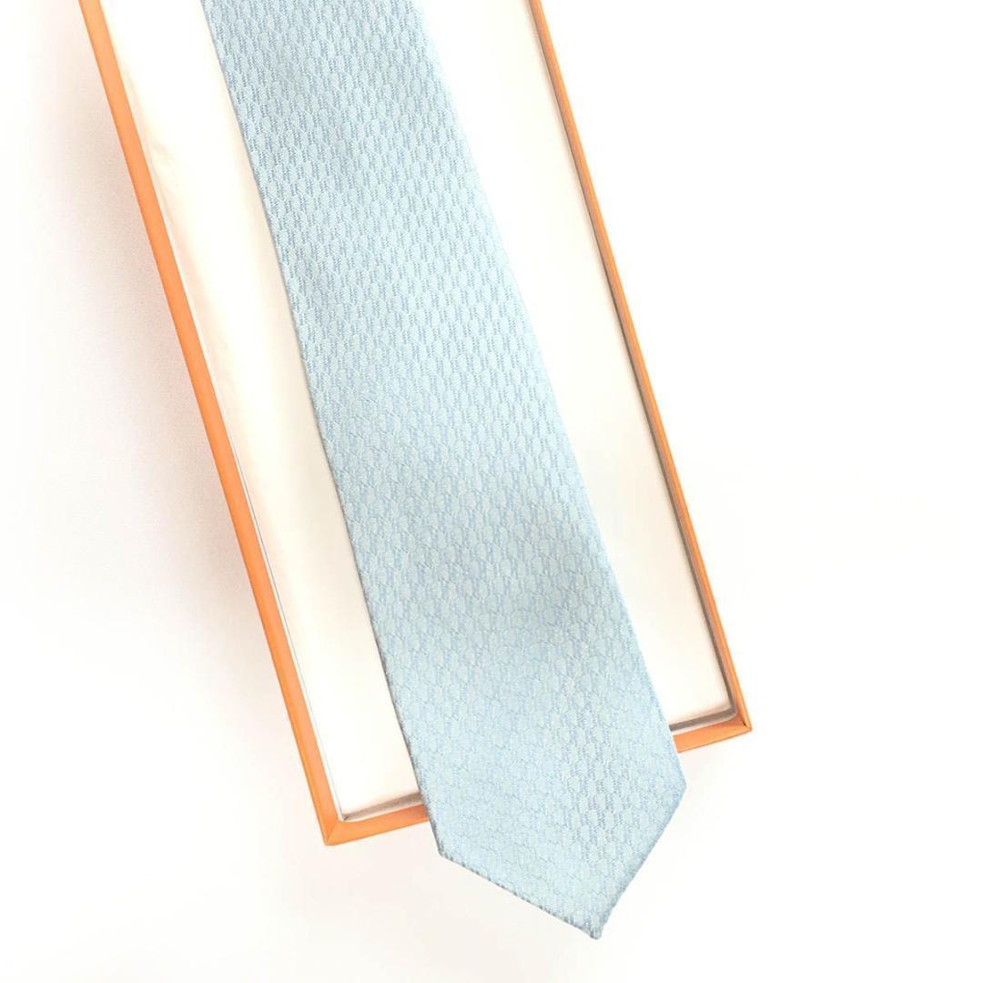 未使用級 エルメス HERMES ネクタイ シルク フランス製 ライトブルー