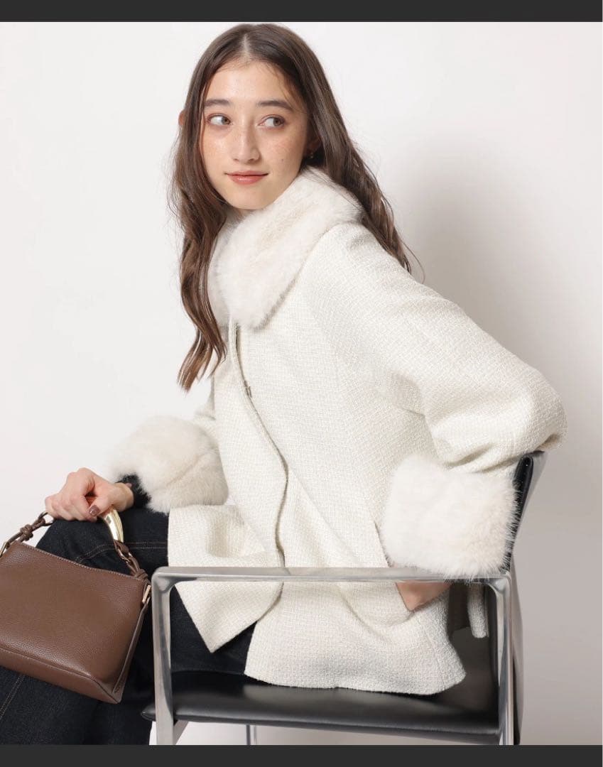 rirandture ツィードファー衿ショートコート