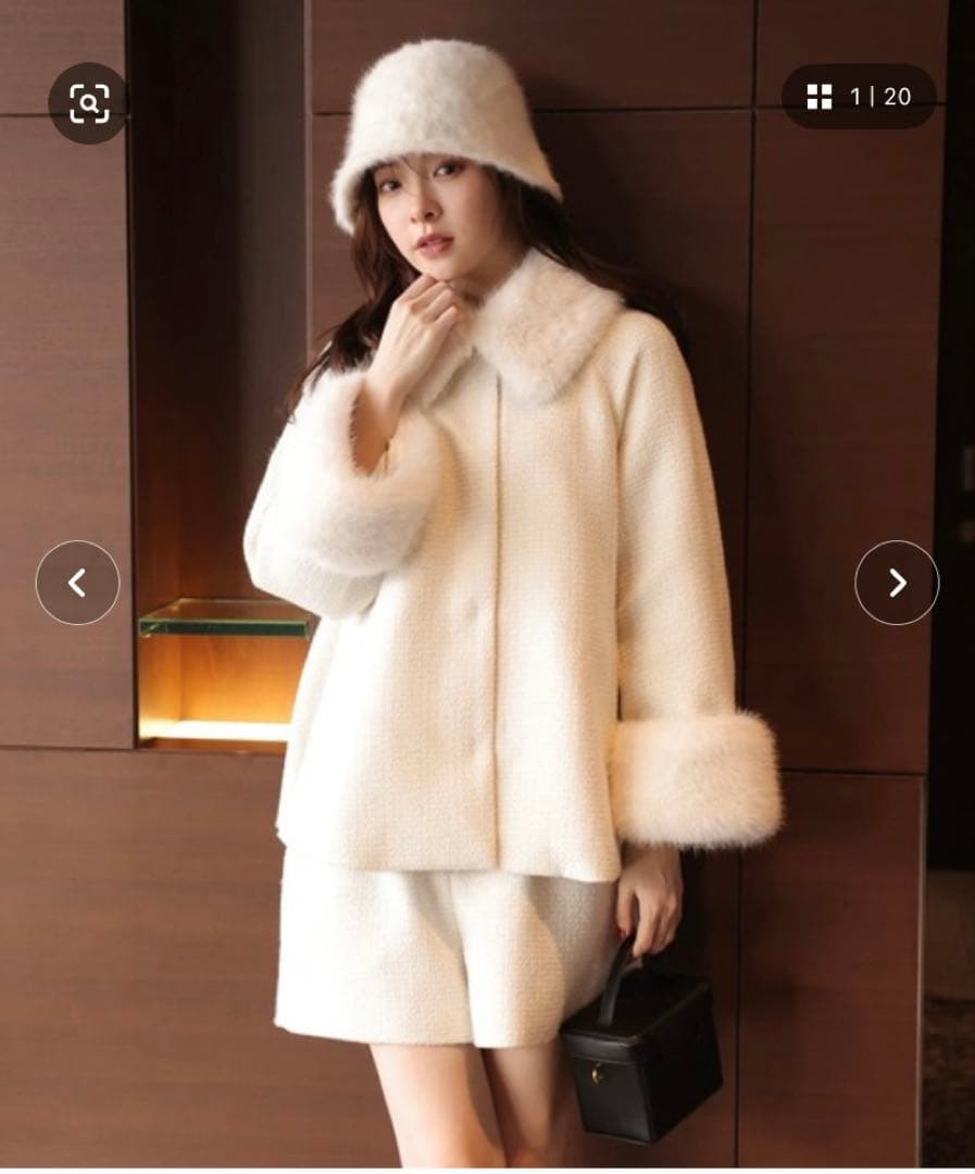 rirandture ツィードファー衿ショートコート