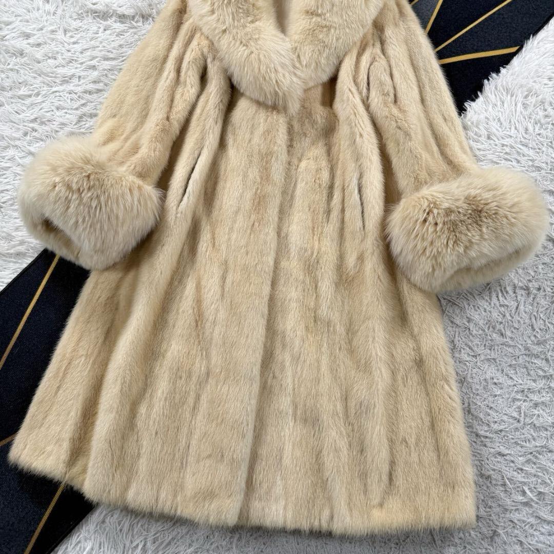 総丈110㎝ サガセレクト パールミンク フォックス コート L相当 AA064