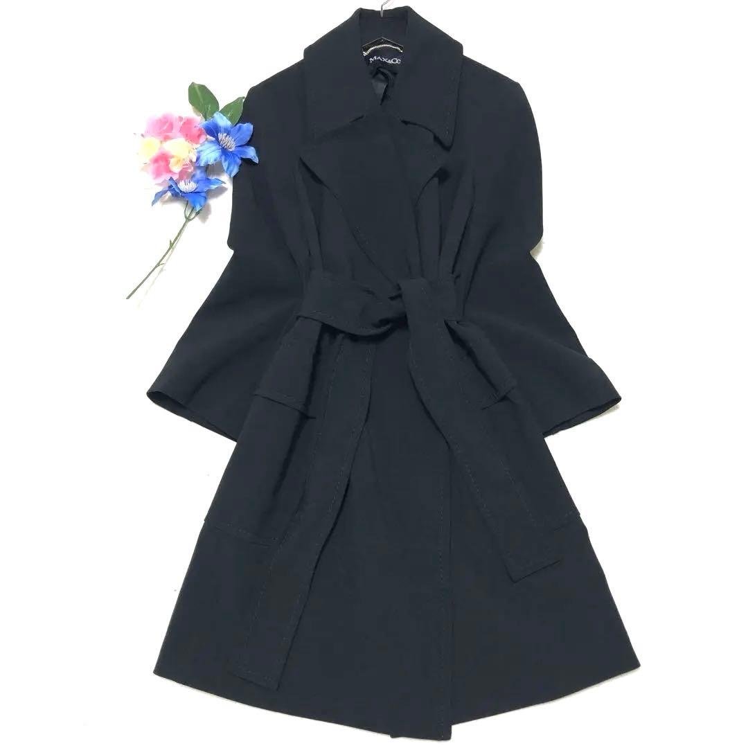 極美品　マックス&コー　ロングコート　ベルテッドコート　黒　42