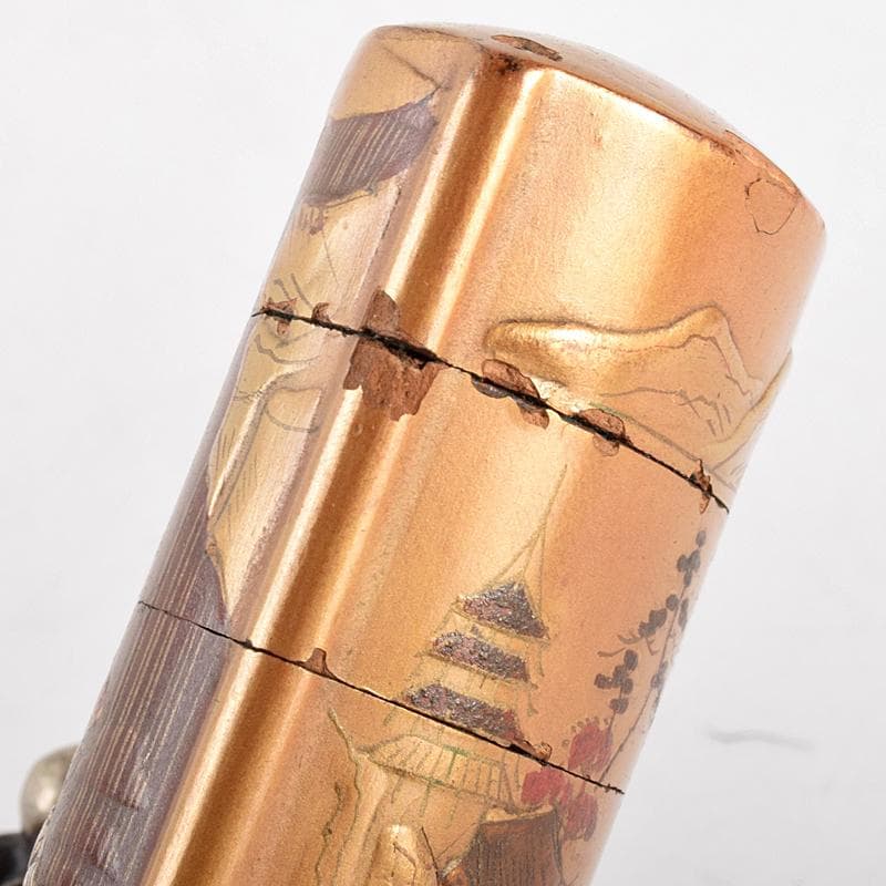 城時代提げ物　金蒔絵山水図　印籠　牛角製饅頭根付・瓢箪根付　U　R5051