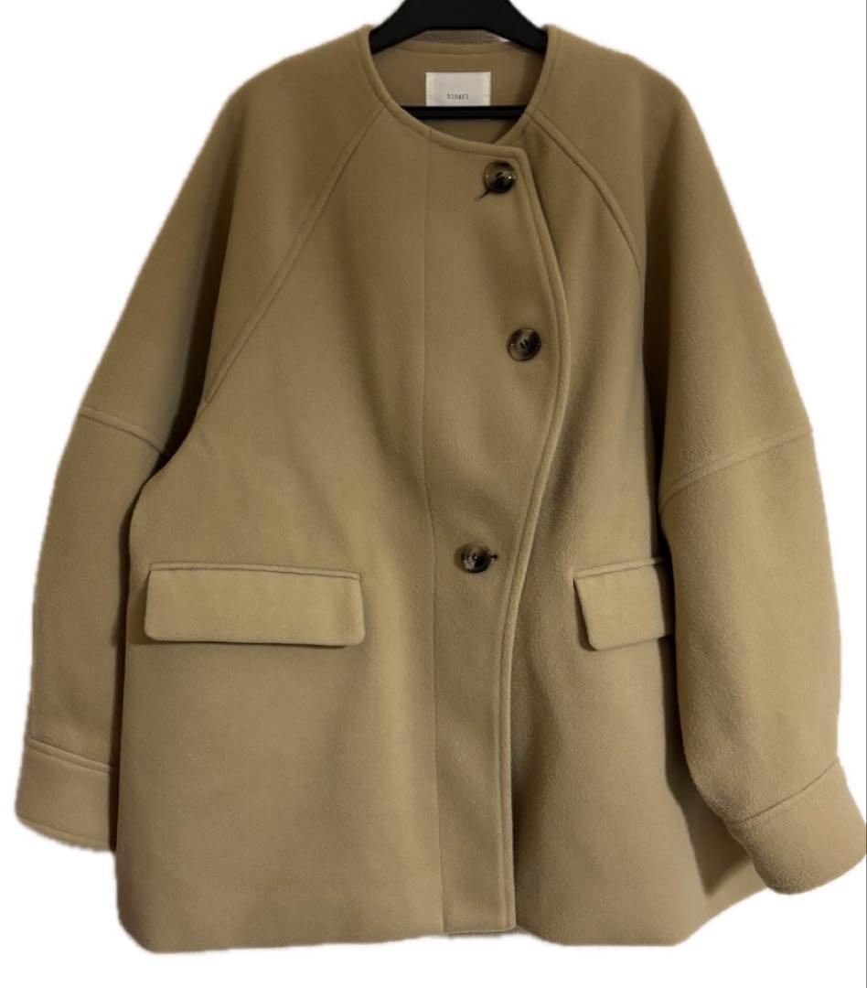 hinari ウェーブデザインミドルコート ベージュ