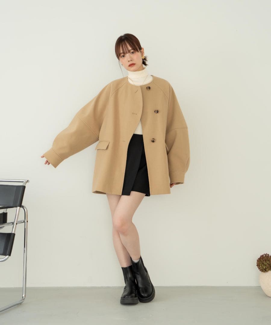 hinari ウェーブデザインミドルコート ベージュ