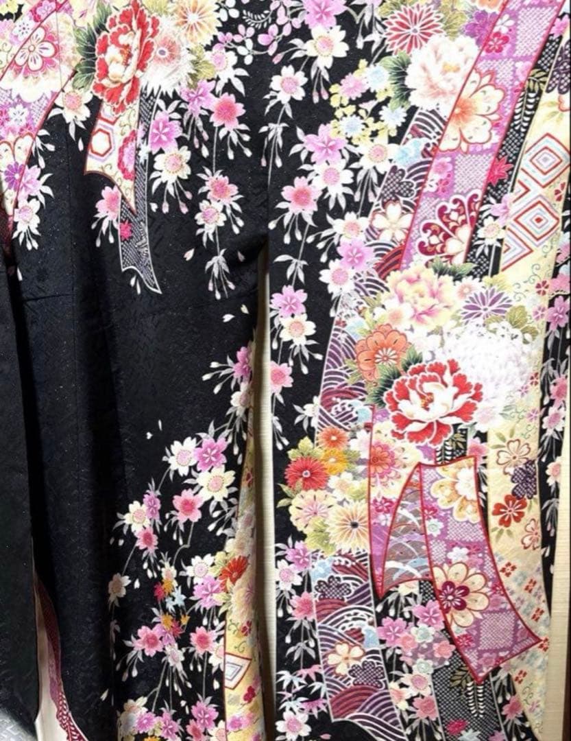 吉祥 華 束ね熨斗 モノトーン 振袖 身丈 160