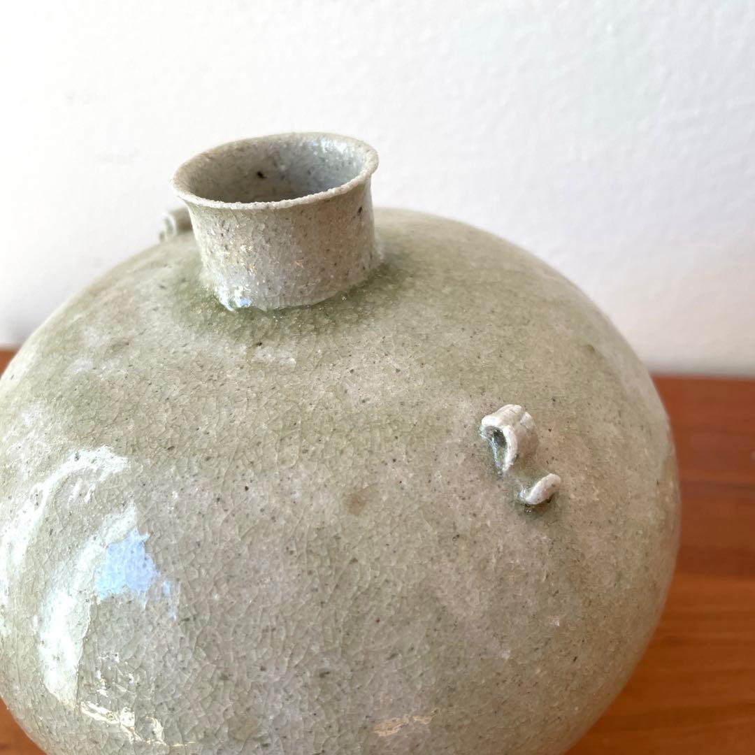 に*に様 光藤佐　耳付壺　緑釉